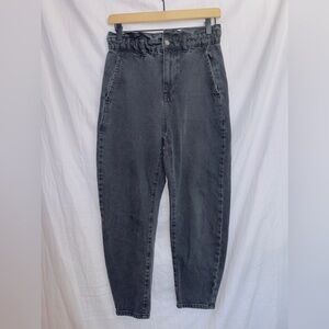Zara Black Wash Denim High Waisted Paperbag Mom Jean size US 2